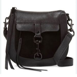 Rebecca Minkoff Dog Clip Leather & Suede‎ Saddle Crossbody Bag, Black, NWOT